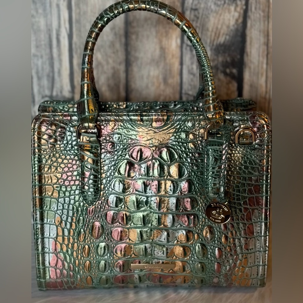 NWT Brahmin SOULFUL Cami Green copper metallic iridescent - Picture 2 of 15